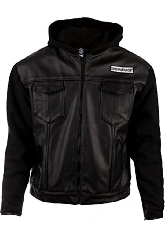 SOA Anarchy Hooded Biker Club Leather Jacket | Men's Leather Motorcycle SOA TV Series Biker Leather Hooded Jacket