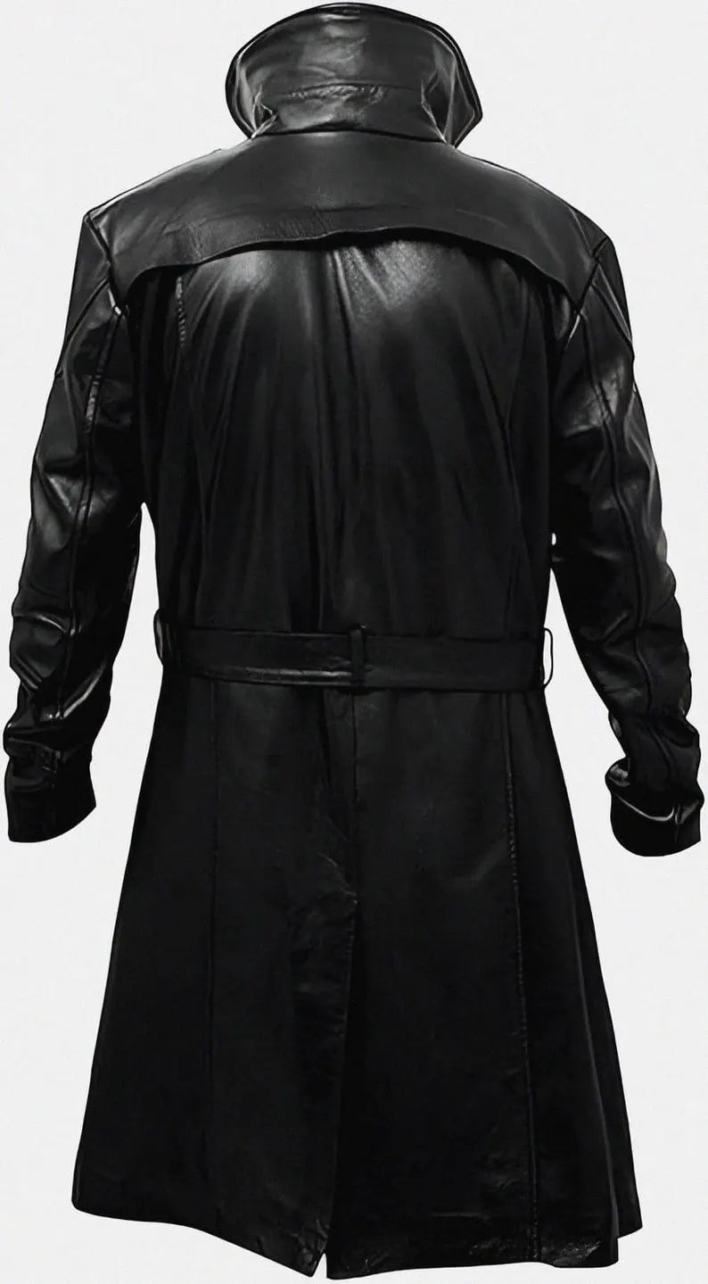 NEW GERMAN CLASSIC WW2 BLACK FULL FAUX FUR REAL SHEEPSKIN LEATHER TRENCH LONG WINTER DUSTER COAT JACKET FOR MEN