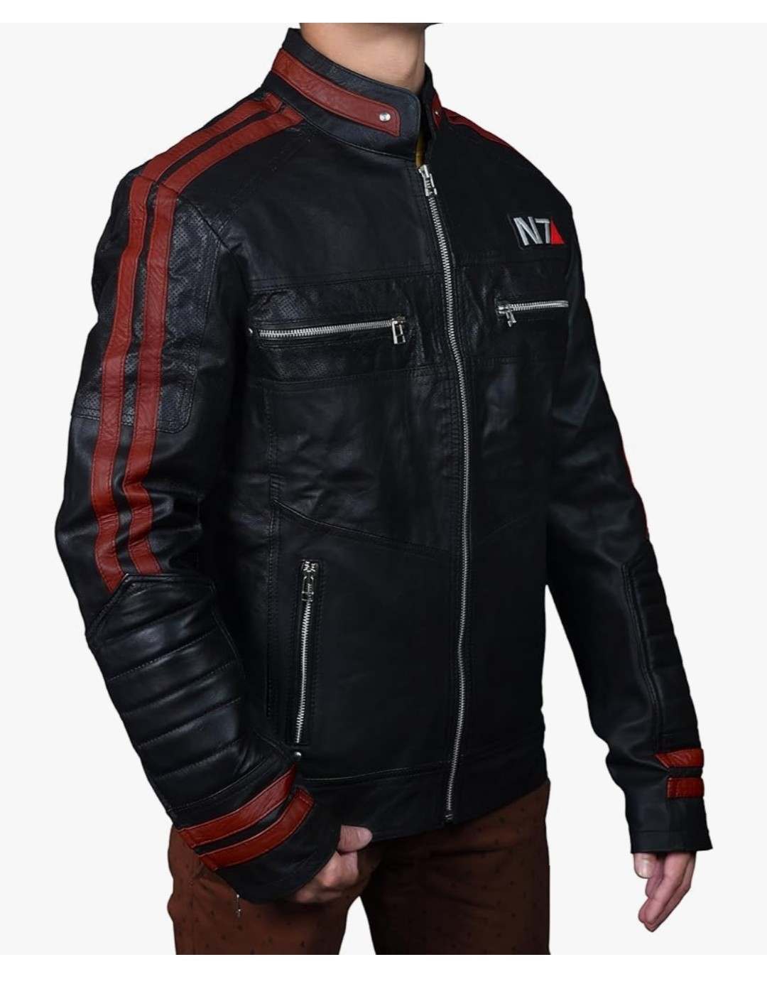 N7 Mass Effect 3 Commander Shepherd Gaming Black Sheepskin Leather Jacket