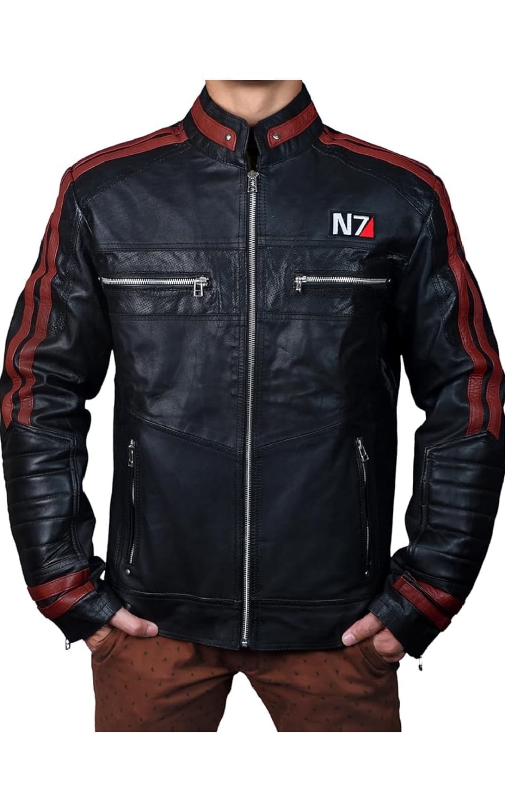 N7 Mass Effect 3 Commander Shepherd Gaming Black Sheepskin Leather Jacket