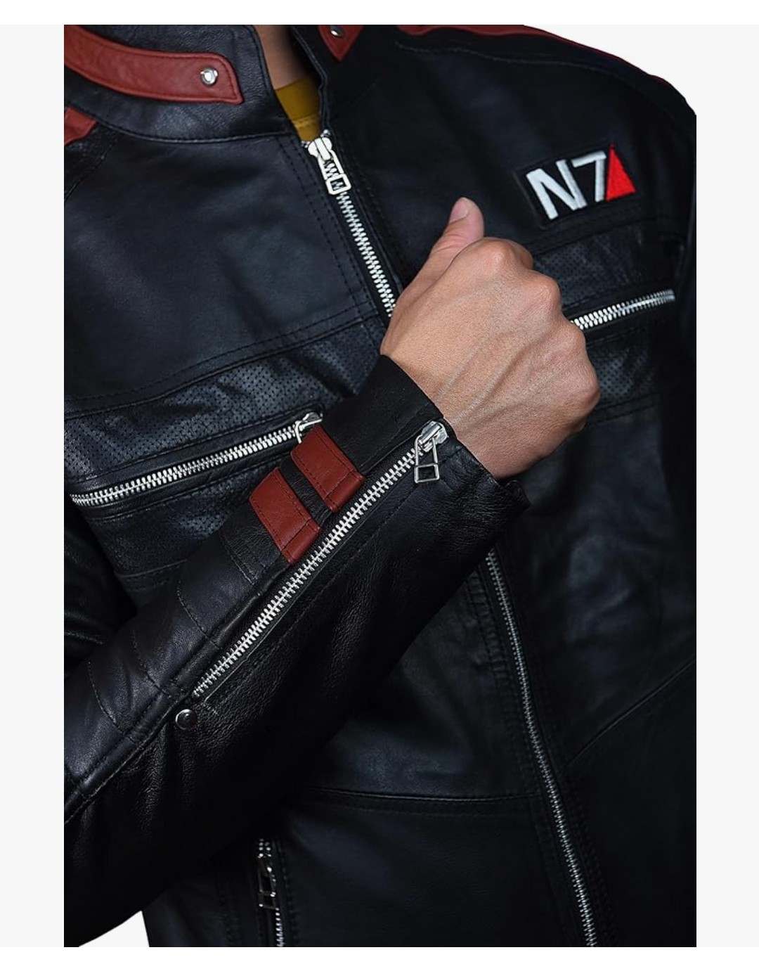 N7 Mass Effect 3 Commander Shepherd Gaming Black Sheepskin Leather Jacket