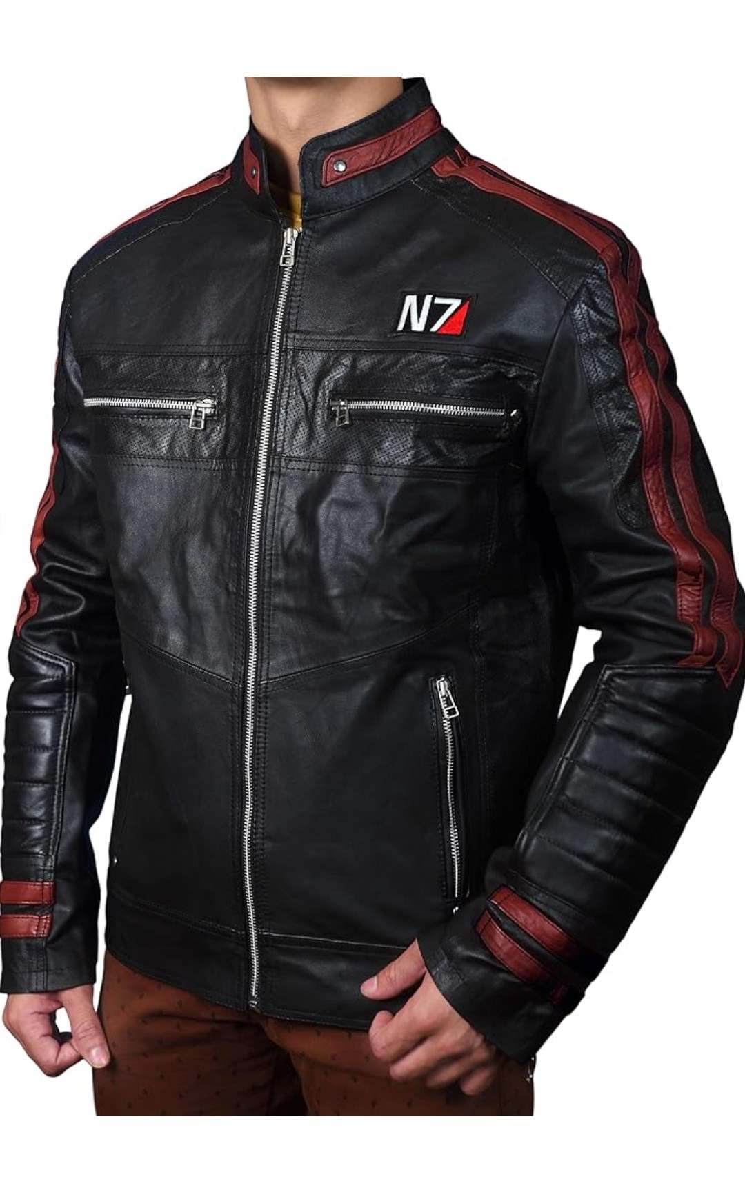 N7 Mass Effect 3 Commander Shepherd Gaming Black Sheepskin Leather Jacket