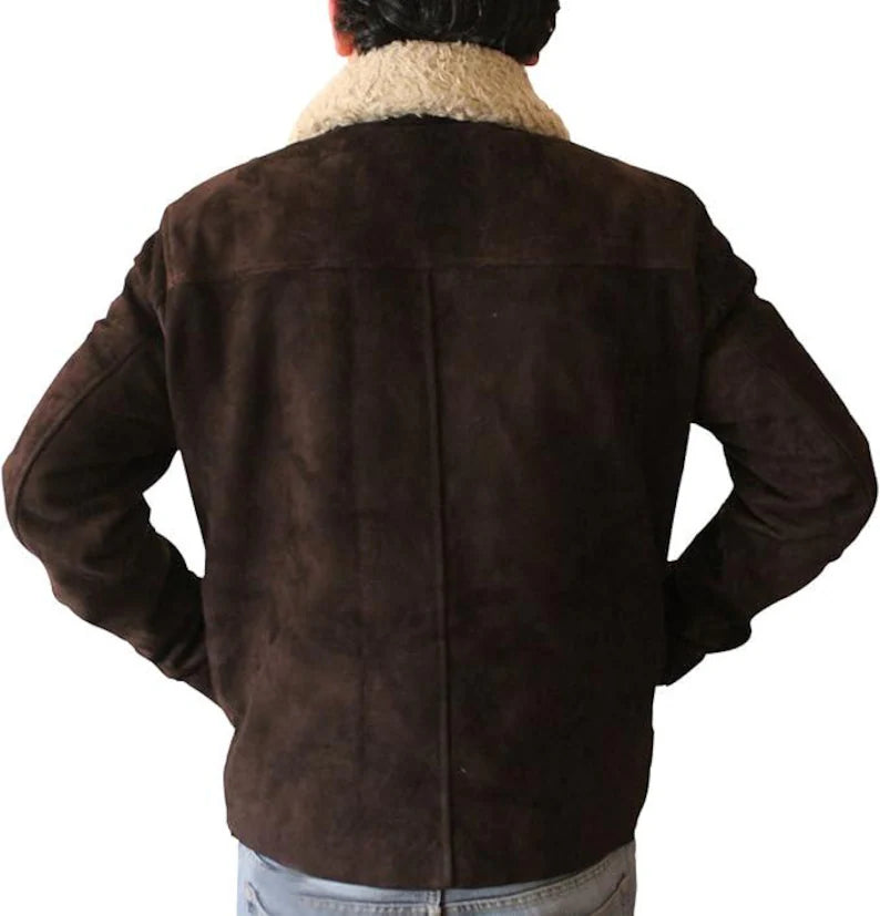 Men's Walking Dead Season 4 Rick Grimes Genuine Brown Suede Leather Jacket