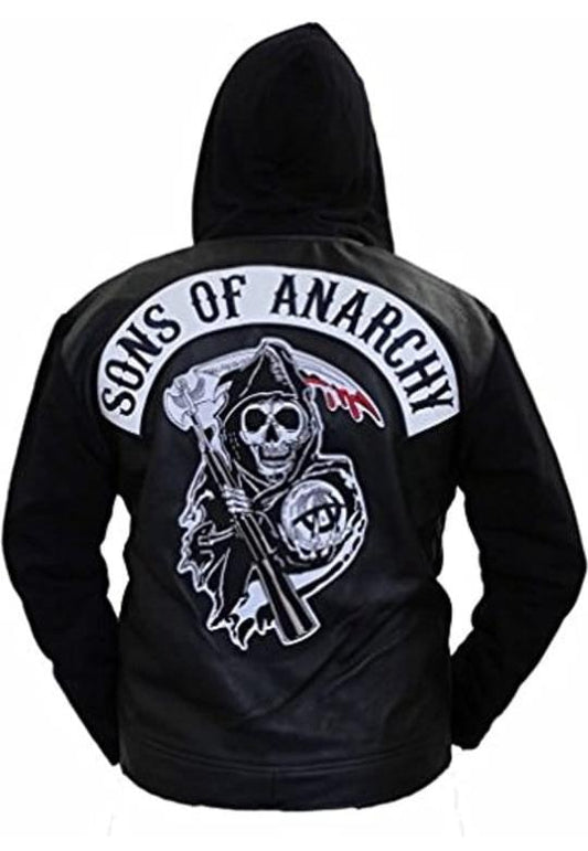 SOA Anarchy Hooded Biker Club Leather Jacket | Men's Leather Motorcycle SOA TV Series Biker Leather Hooded Jacket