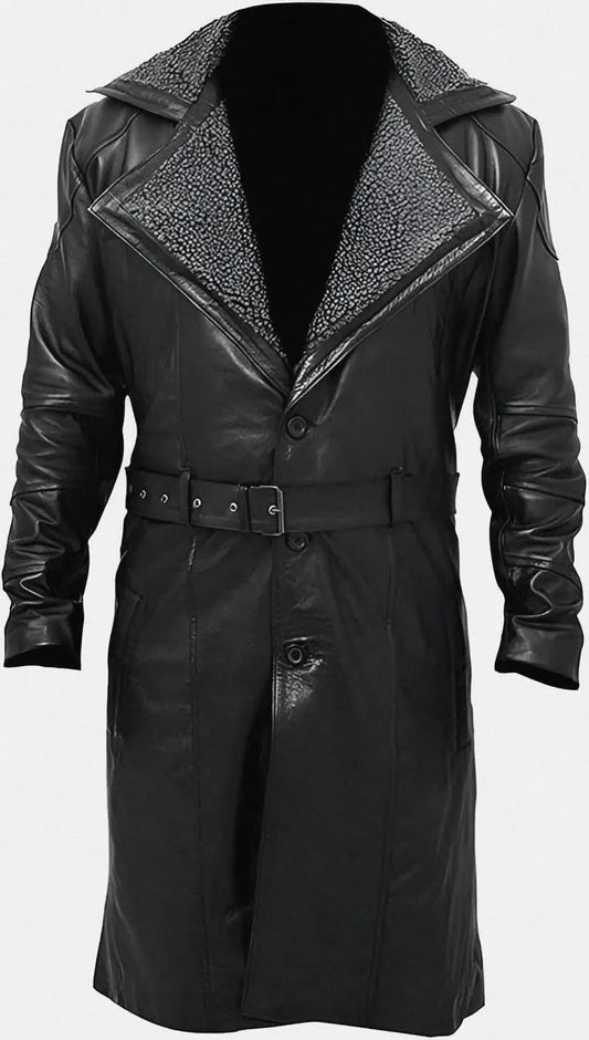 NEW GERMAN CLASSIC WW2 BLACK FULL FAUX FUR REAL SHEEPSKIN LEATHER TRENCH LONG WINTER DUSTER COAT JACKET FOR MEN