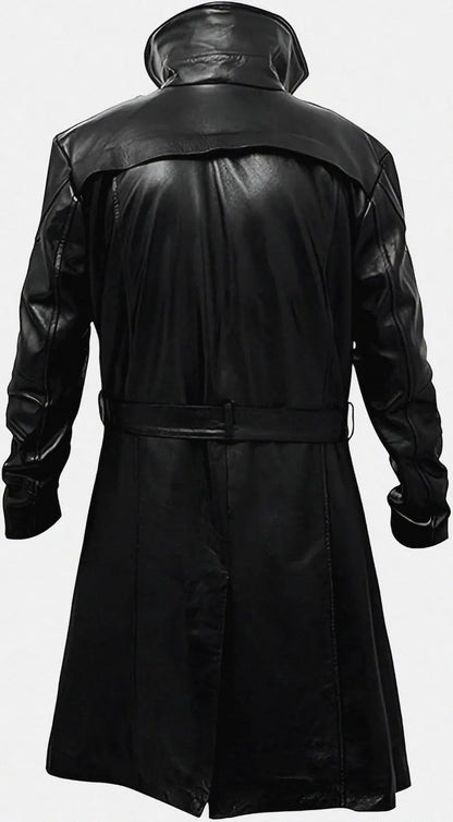 NEW GERMAN CLASSIC WW2 BLACK FULL FAUX FUR REAL SHEEPSKIN LEATHER TRENCH LONG WINTER DUSTER COAT JACKET FOR MEN