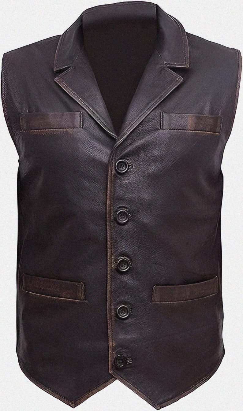 RF Leathers Hell on Wheels Cullen Bohannon Black Leather Vest Jacket With Lapel Collar