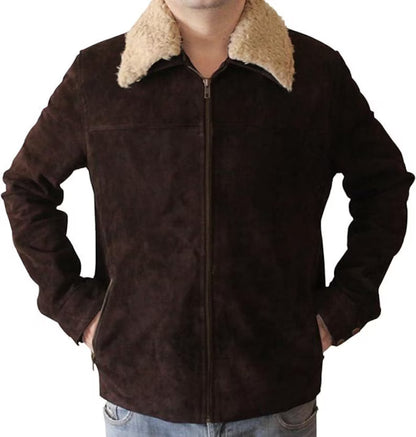 Men's Walking Dead Season 4 Rick Grimes Genuine Brown Suede Leather Jacket