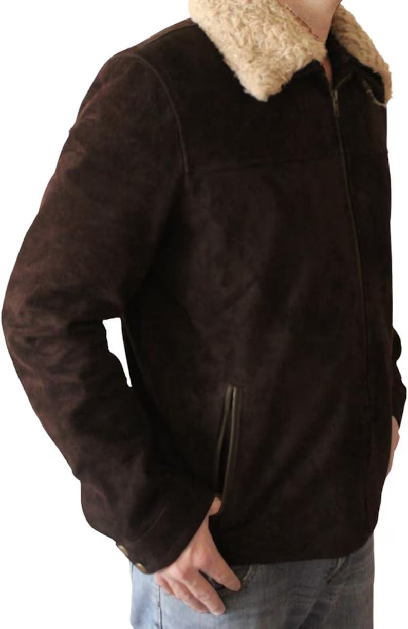 Men's Walking Dead Season 4 Rick Grimes Genuine Brown Suede Leather Jacket