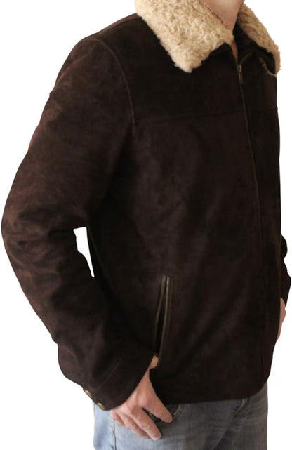 Men's Walking Dead Season 4 Rick Grimes Genuine Brown Suede Leather Jacket
