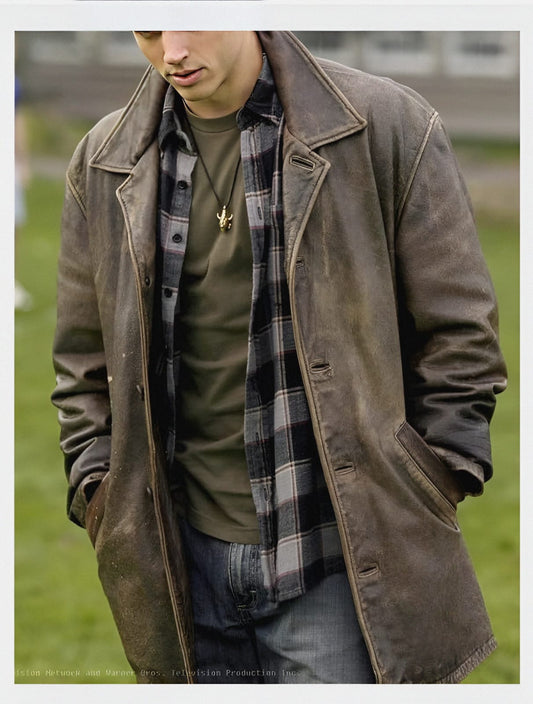 Dean Winchester Distress Real Leather Winter Coat Distressed Brown