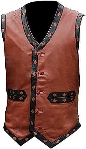 Men's Genuine Motorcycle Leather Vest Gangster Biker Warrior Vest